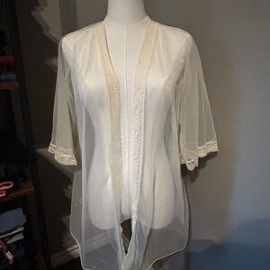 Elegant Cream Lace Trim Women's Robe